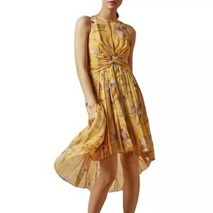 Ted Baker Fabulas Pleated High/Low Midi Dress Ted 2 US 6 yellow wedding guest